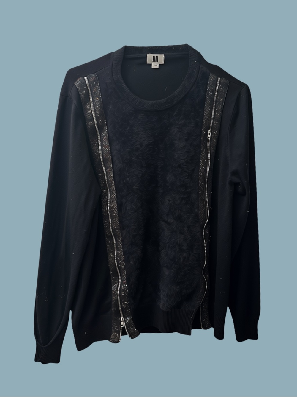 YAL NEW YORK Glitter Embellishment Black Sweater SIZE XL EXTRA LARGE Zipper